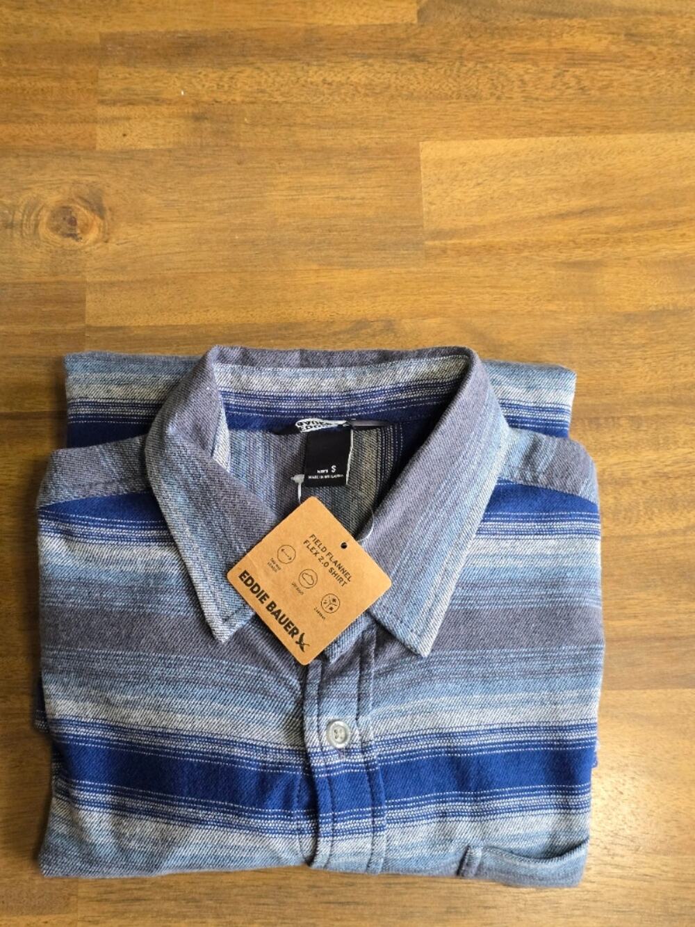 Men's Eddie Bauer Field Flannel 2.0 Button-Front Flex Shirt Long Sleeve SM Blue